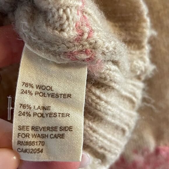 Free People Fair Isle Nordic Alpine Wool Blend Sweater Tan/Pink | SZ M - Picture 9 of 13